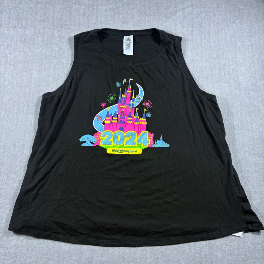 Disney Tank Top Womens 2X Black 2024 Walt Disney World Castle Graphic Sleeveless